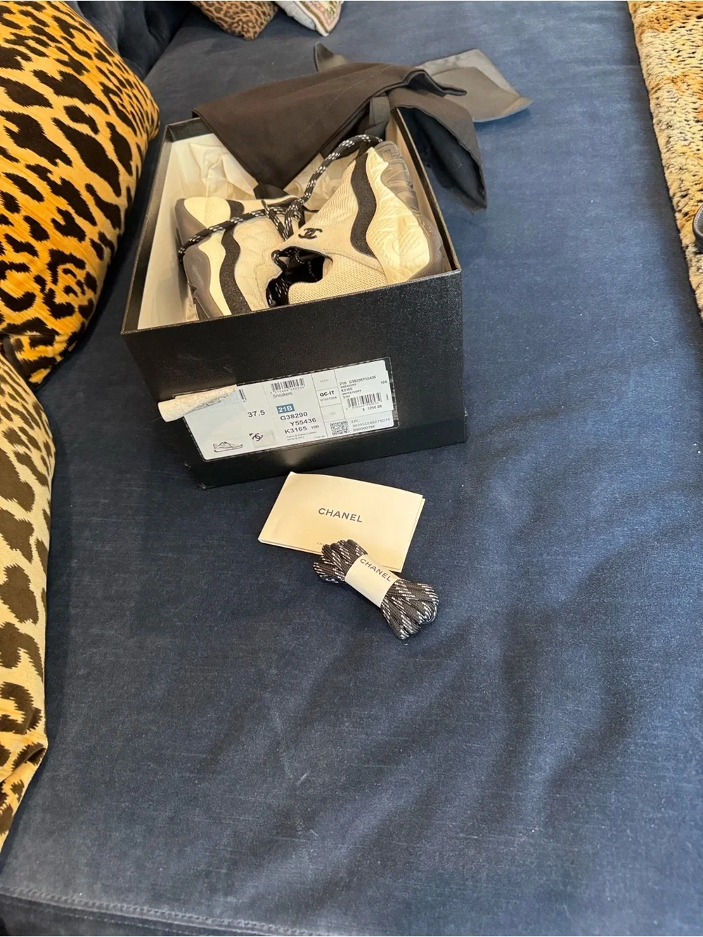 CHANEL Cream and Black Mesh & Suede Athletic Sneakers